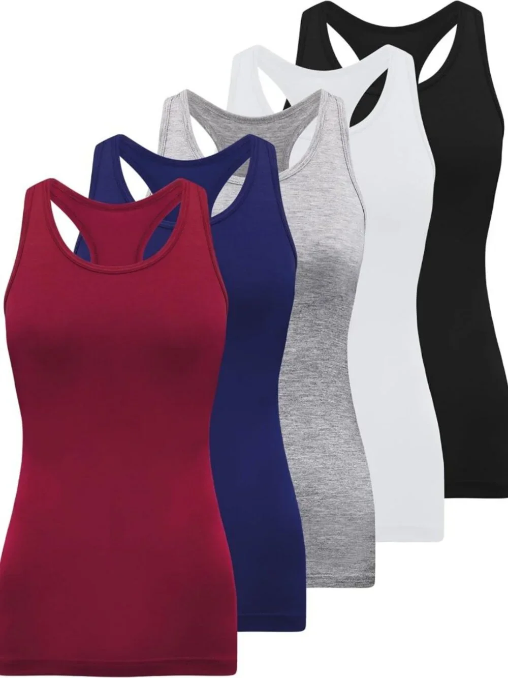 5 Pack Women's Racerback Tank Tops - Sleeveless Workout & Casual Undershirts